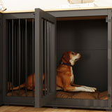 58.7 inch Rustic Black Corner Dog Crate with Steel Divider