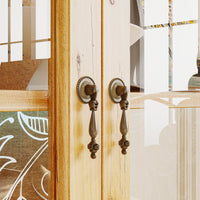 74.2" Traditional Natural China Cabinet With Lights And Floral-etched Glass Doors