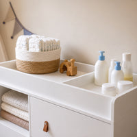 44.9" Modern Minimalist White/Wood 4-Drawer Nursery Changing Table Dresser