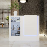47" Modern Minimalist White LED Reception Desk With Open Shelving And Storage Compartments