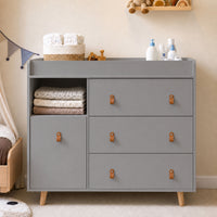 44.9" Modern Minimalist White/Wood 4-Drawer Nursery Changing Table Dresser