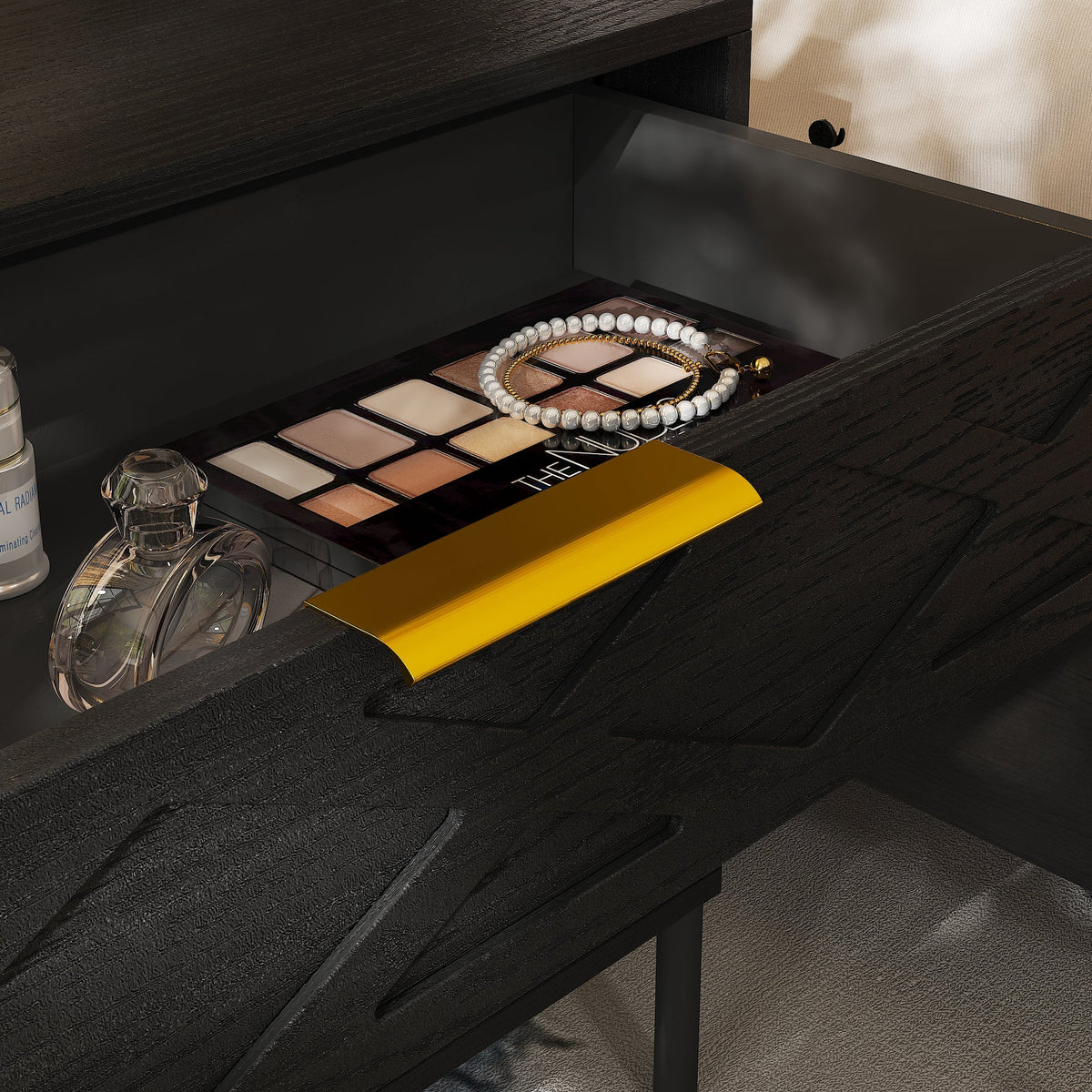 31.5" Modern Black 3-Drawer Nightstand with Metal Legs