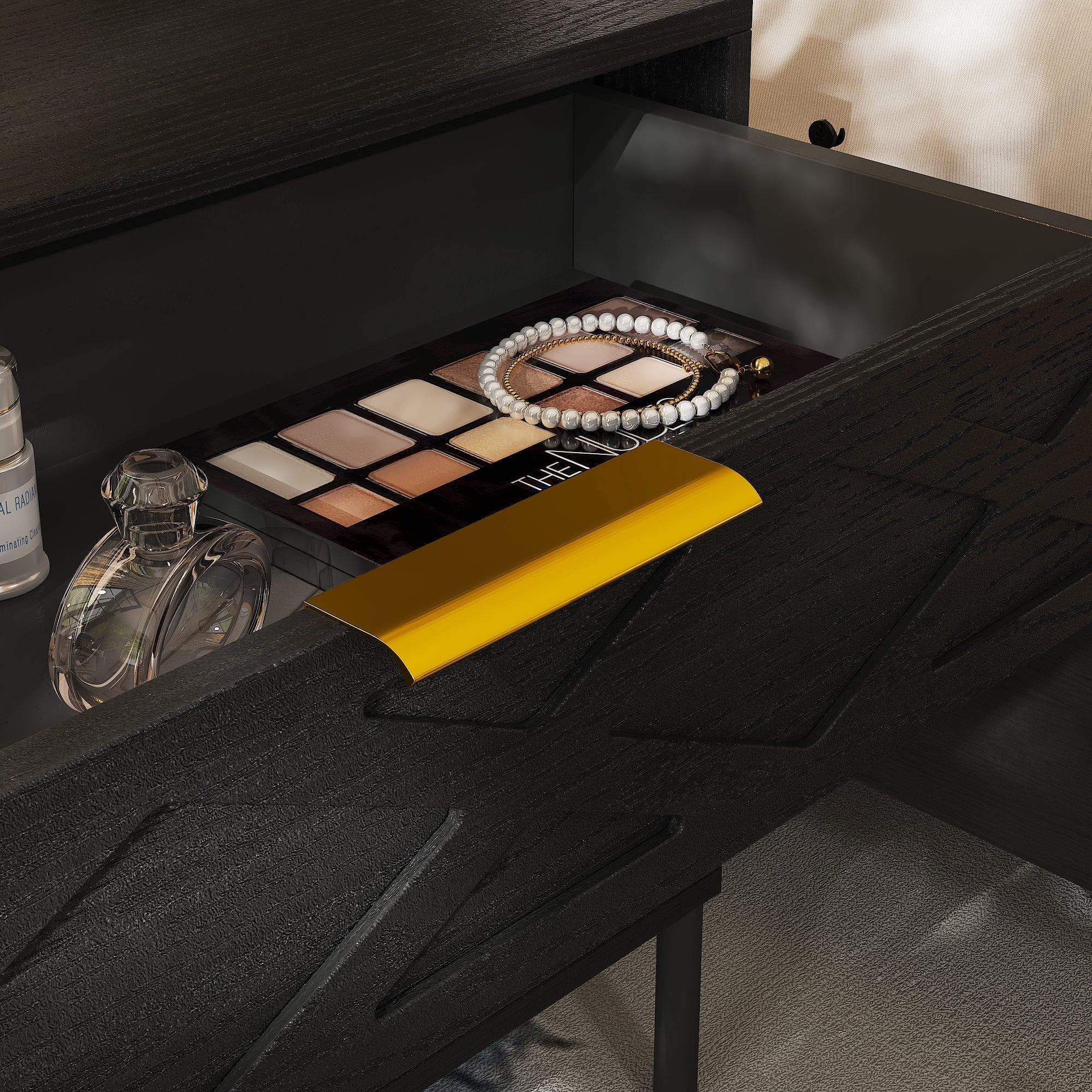 3-Drawer Nightstand With Metal Legs