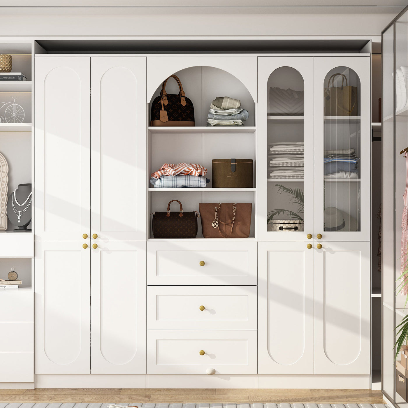 70.9" Modern White Elegant Wardrobe with Strong Storage