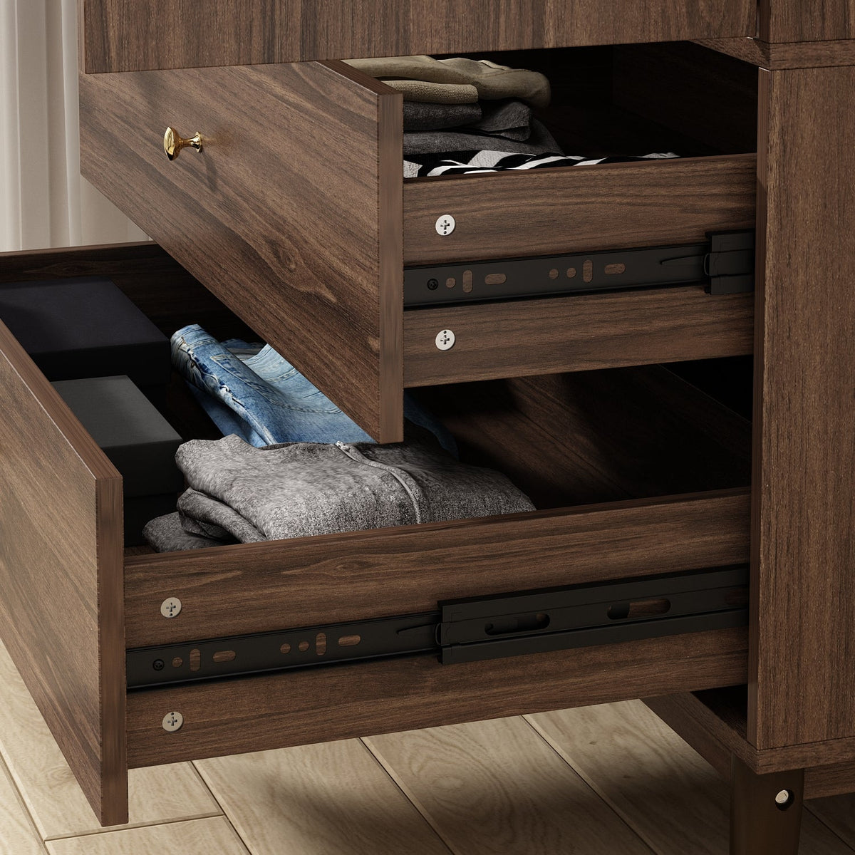 31.5" Modern Brown 2-Door 2-Drawer Armoire Large Storage Closet