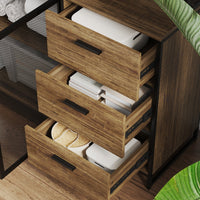 70.9" Industrial Brown Pantry Cabinets With Adjustable Shelves, Drawers