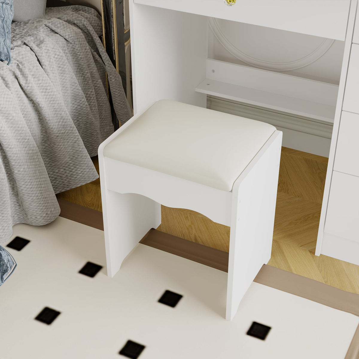 39.4" Modern White Vanity Desk Makeup Table Large Sliding Lighted Mirror Dressing Table With 5 Drawers Hidden Shelves