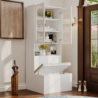 31.5" Modern White Entryway Storage Bench with Cabinet and Upholstered Seat
