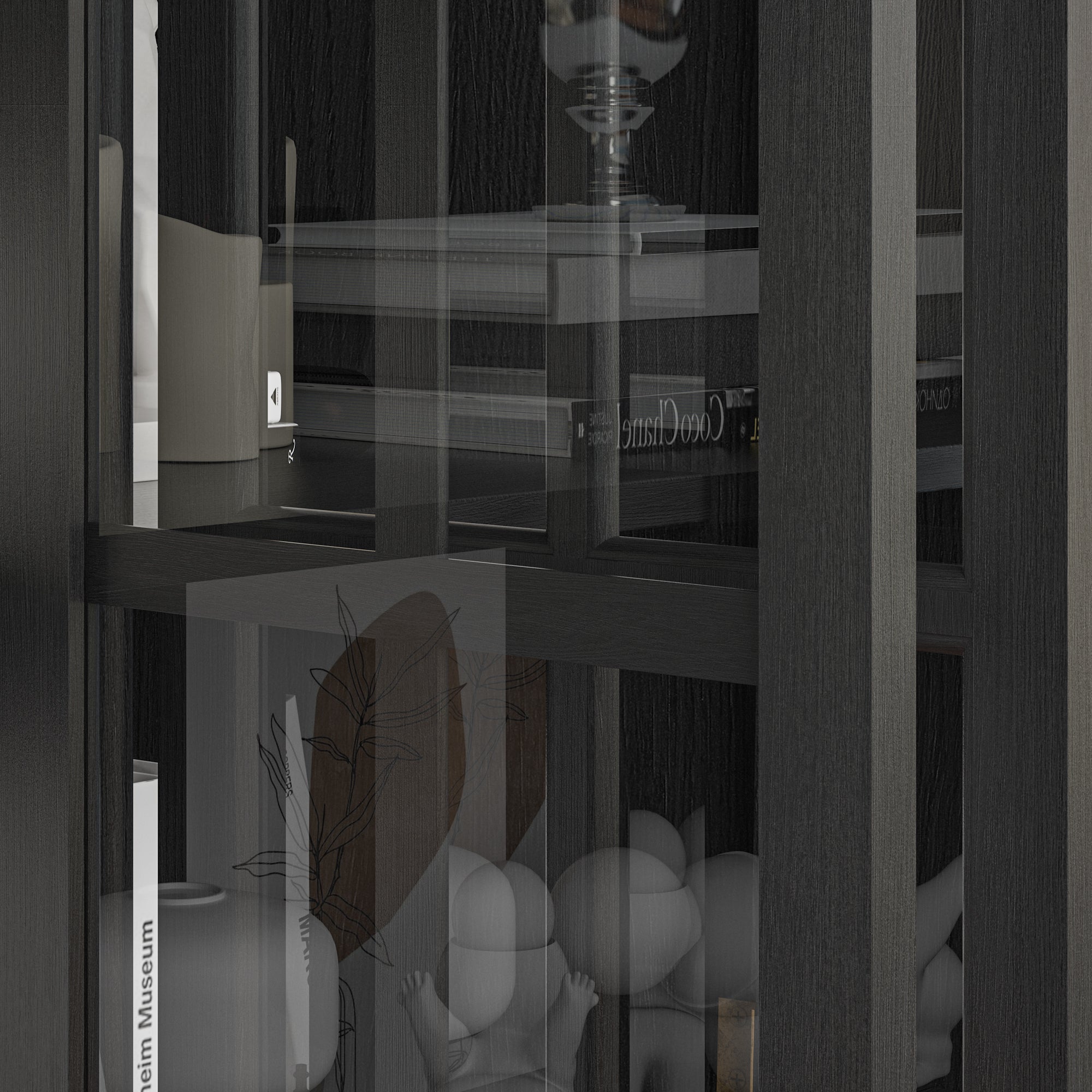 47.2"W Sideboard With 4 Glass Door Large Capacity Cabinet Home Storage