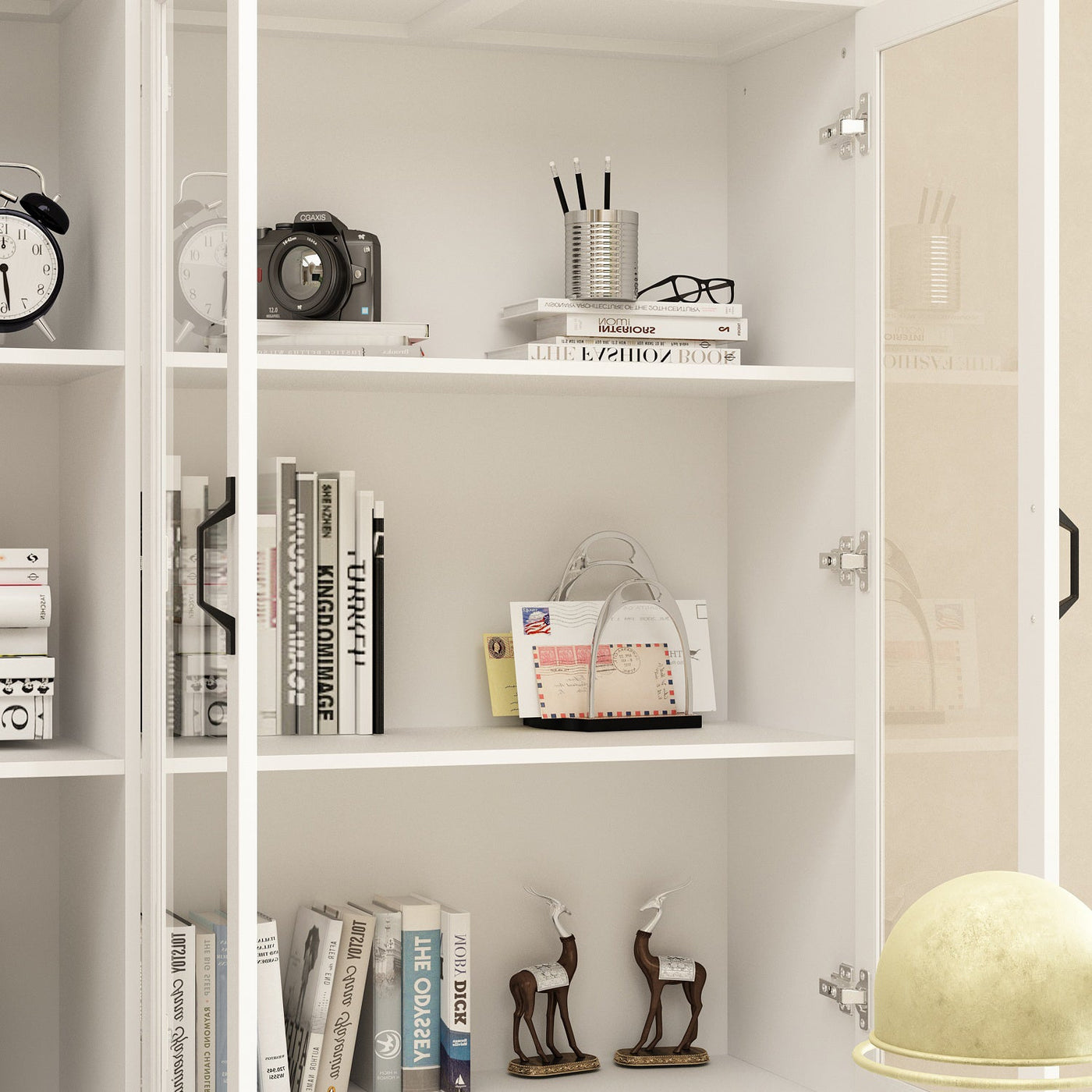 Vila 47" Classic White Display Cabinet & Bookcase with 2 Drawers and Glass Doors