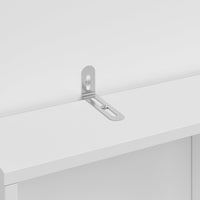 White makeup vanity with full-length LED mirror, side shelves, and drawer storage