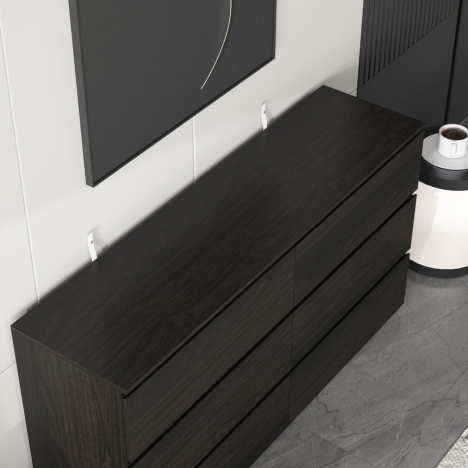 Distressed 6-Drawer Sideboard with Grain Texture - 59" Wide