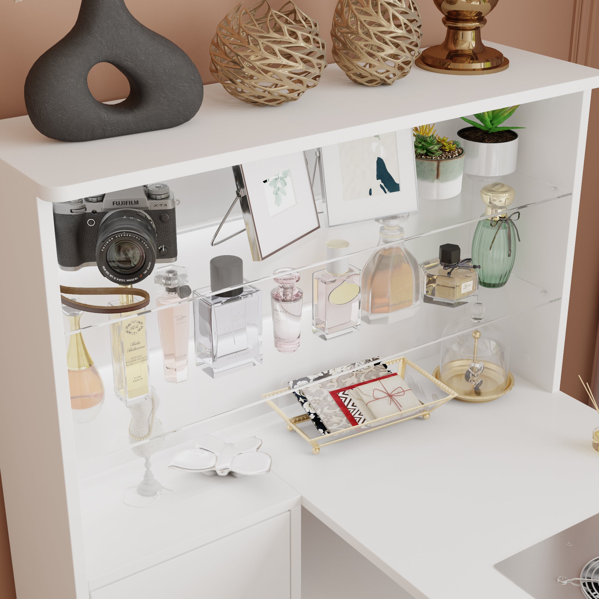 L-Shaped Manicure Nail Table Station With Electric Dust Collector