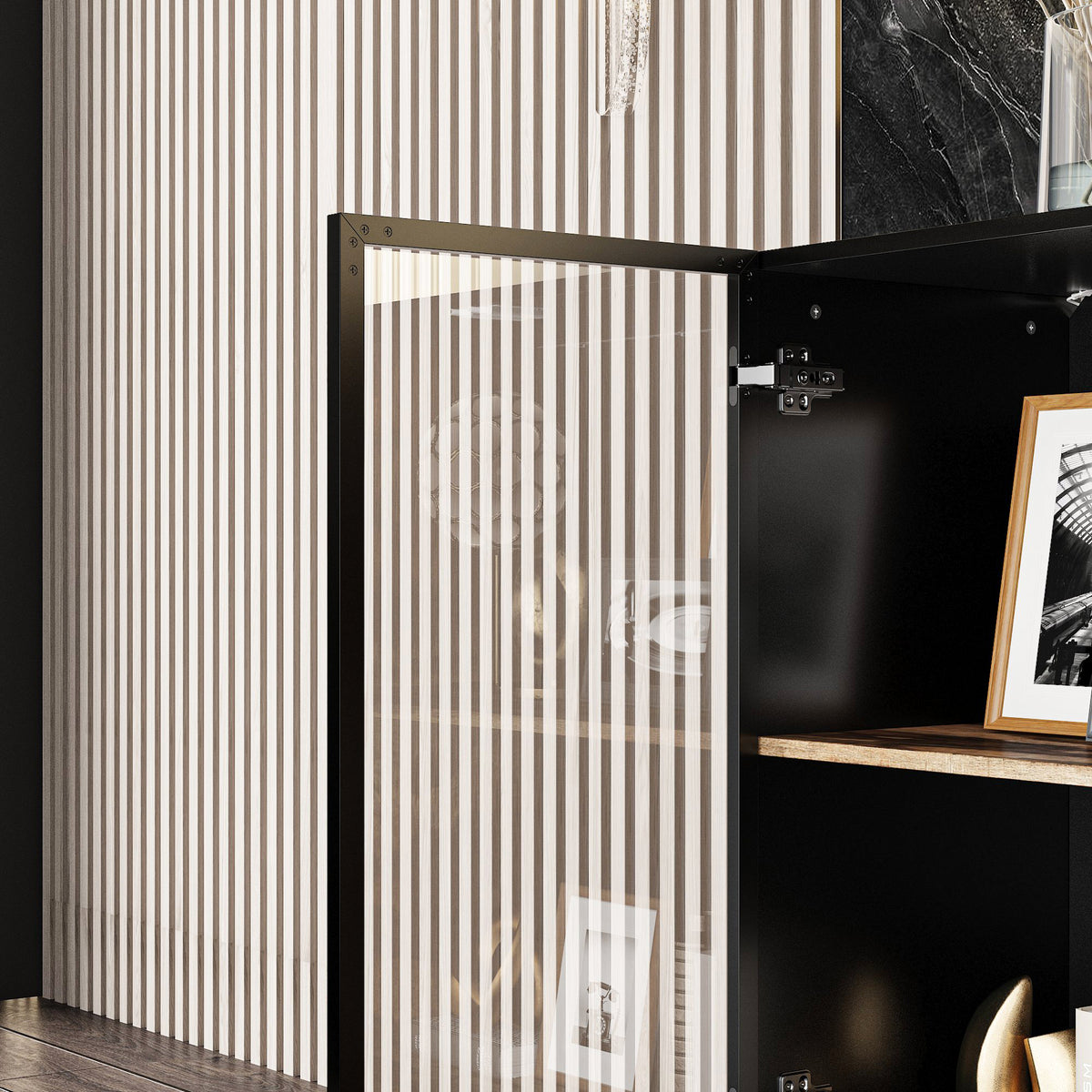 63" Modern Black & Brown Sideboard Buffet Cabinet with LED Lights & 4 Drawers