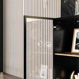 63 inch Modern Black & Brown Sideboard Buffet Cabinet with LED Lights & 4 Drawers