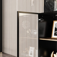 63" Modern Black & Brown Sideboard Buffet Cabinet with LED Lights & 4 Drawers