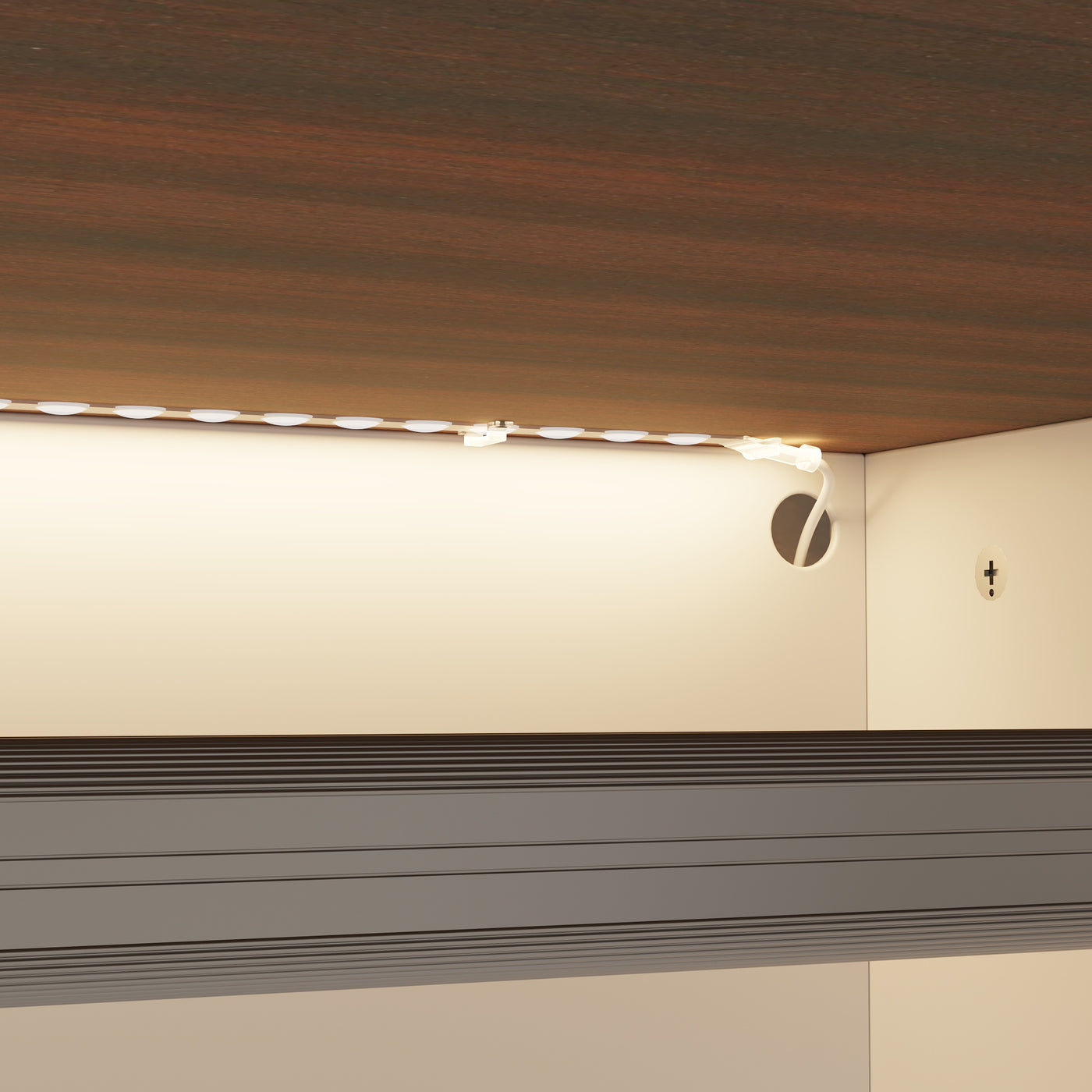 63" Modern Natural Wardrobe with 3-Color Lights and Glass Doors