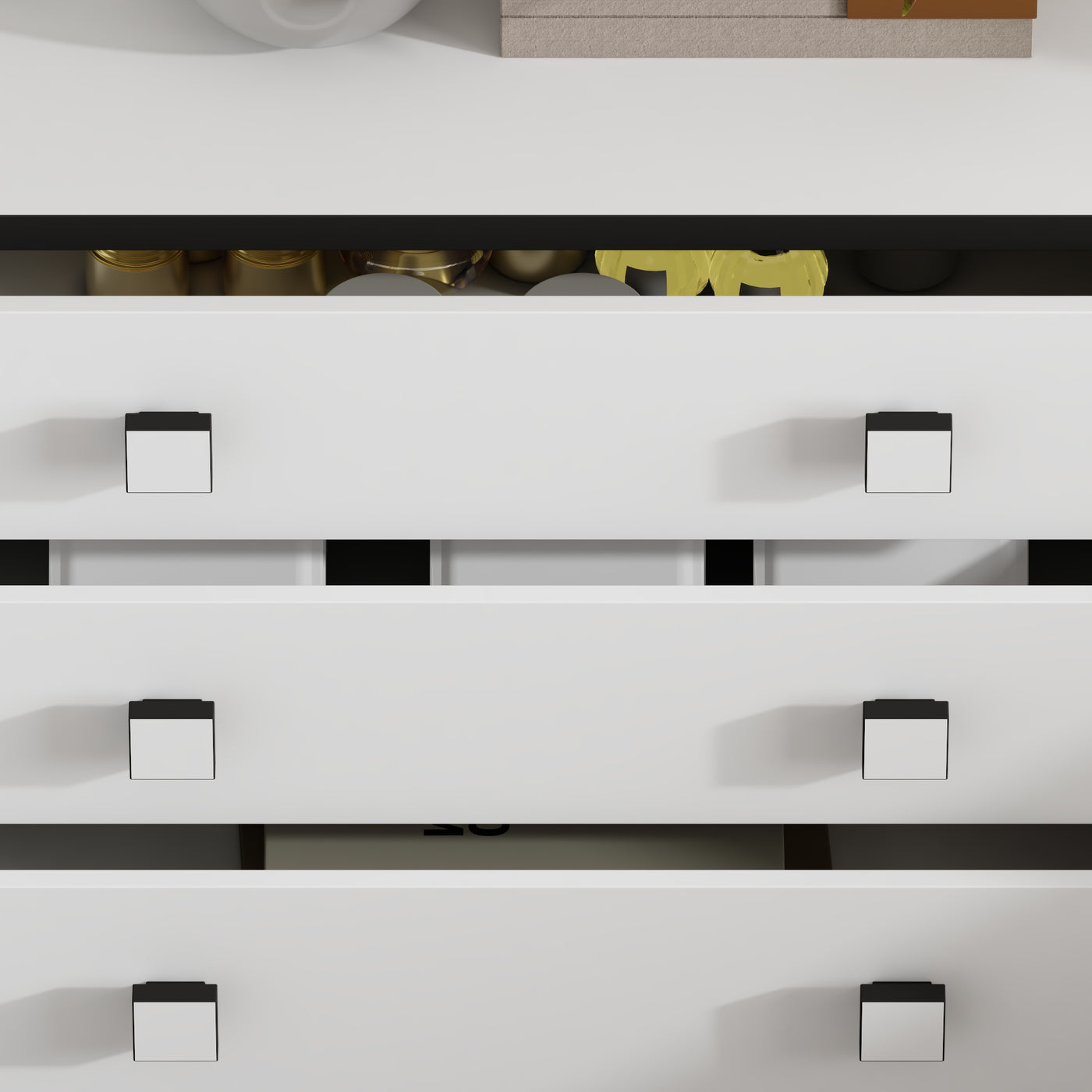 23.6" Modern Black 3-Drawer Nightstand with Gold Handles
