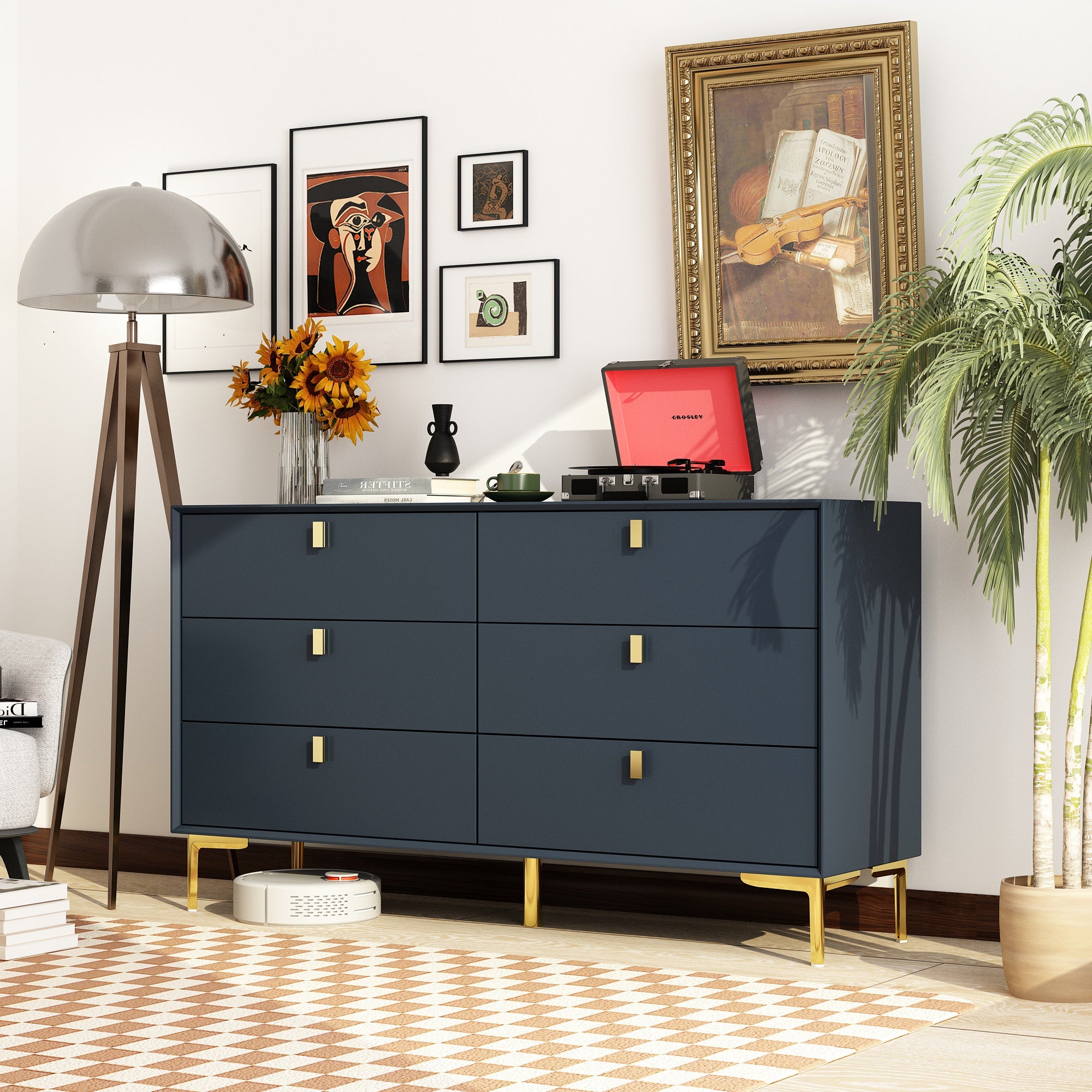 6-Drawer Dresser Buffet Sideboard for Home Storage with Metal Legs