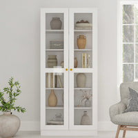 31.5" Modern Minimalist White Lacquer Bookcase with Glass Doors