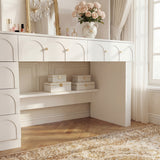 63 inches Modern White Versatile Vanity Desk with Massive Storage and Arched Glass Doors