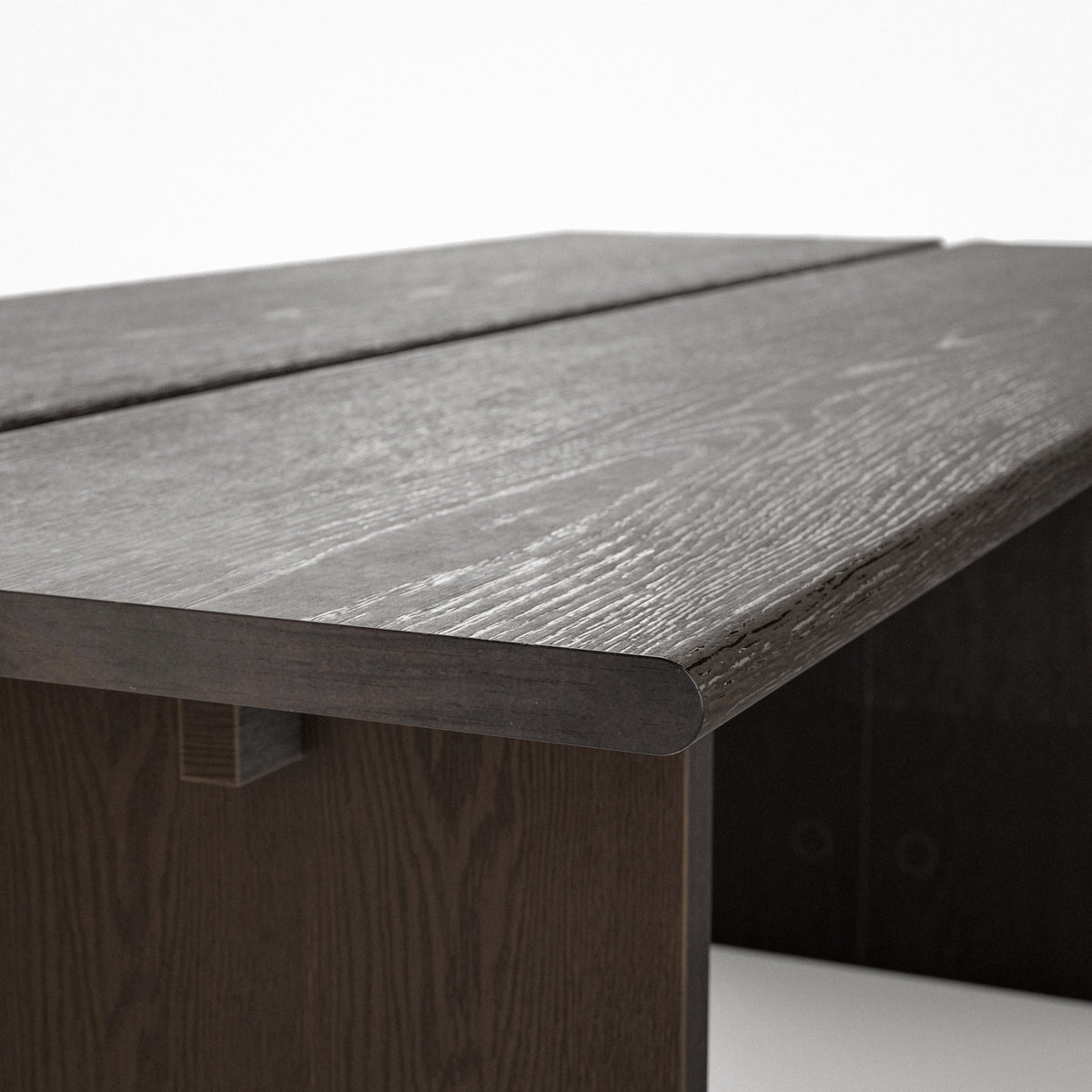 Brown wood writing desk with cable management