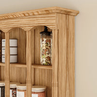 Wood wall cabinet with glass doors and open cubby shelves