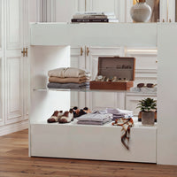 47.2" Modern White Closet Island with Strong Storage and Glass Top