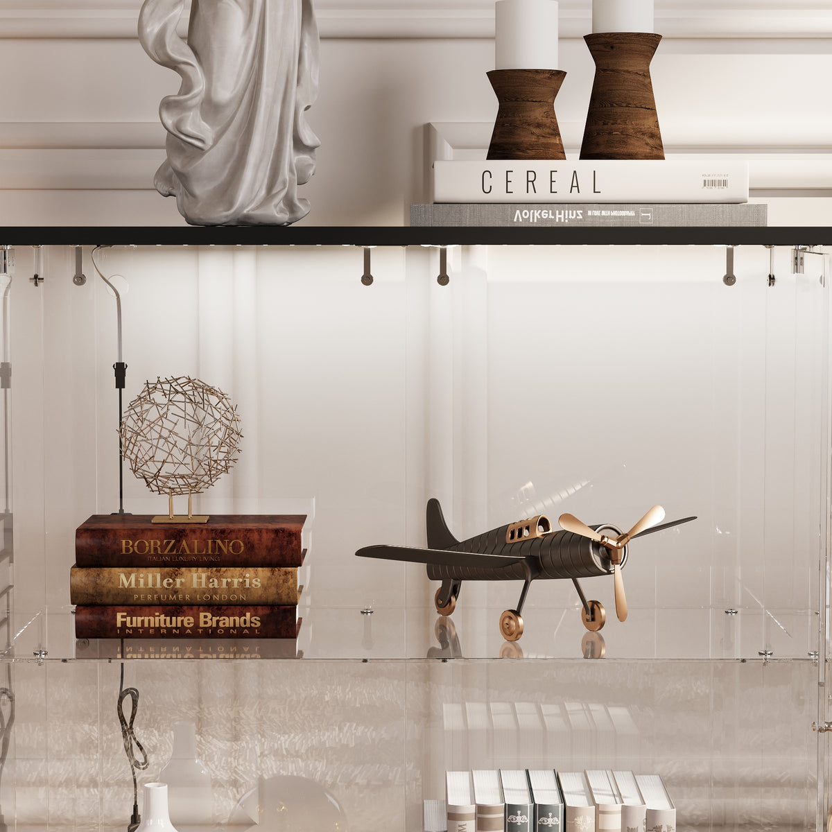 55.1" Modern Black Sideboard Display Case with LED Lighting & Full Glass Design