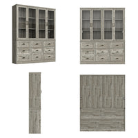 63" Vintage Oak Bookcase with 9 Drawers and 4 Glass Doors
