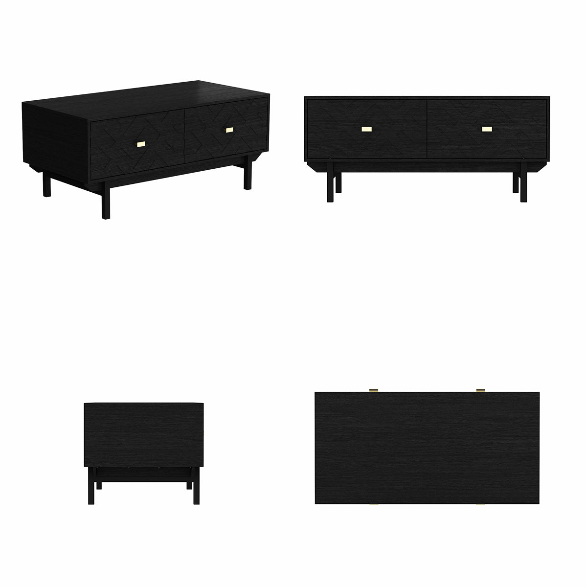 47.2" Modern Black Coffee Table with 4 Drawers