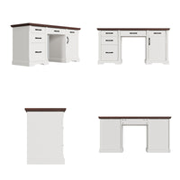 59" Traditional Walnut & White Computer Desk with 5 Drawers
