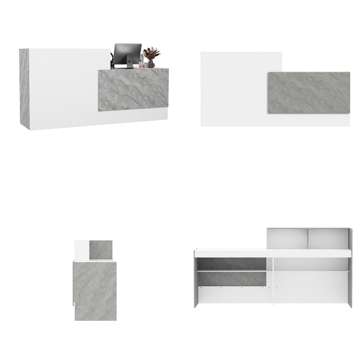 86.6" Modern Minimalist White Rectangular Reception Desk With Open Shelves