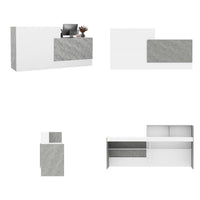 86.6" Modern Minimalist White Rectangular Reception Desk With Open Shelves