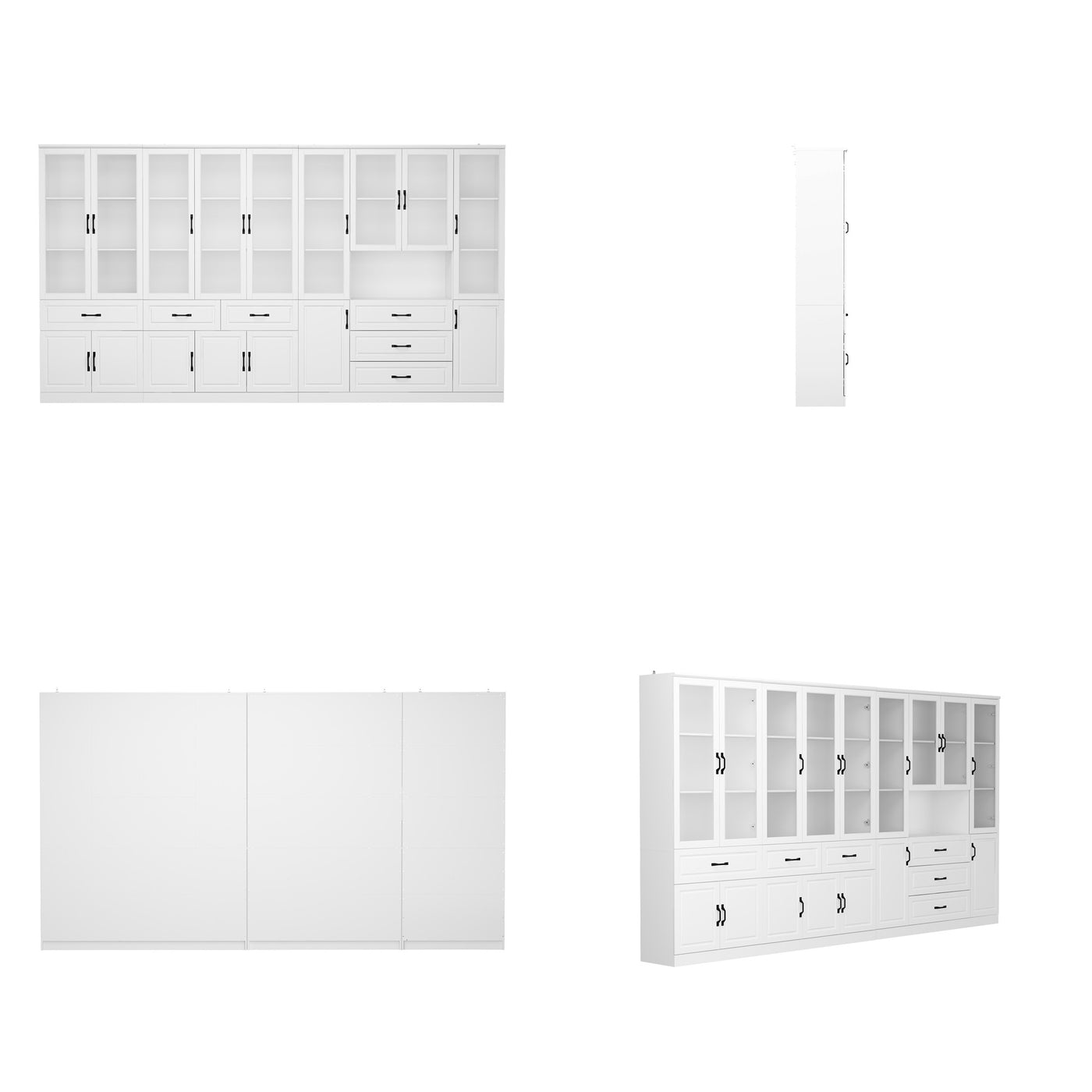 Vila 141.7" White Bookcases & Display Cabinets with 6 Drawers and Open Shelf