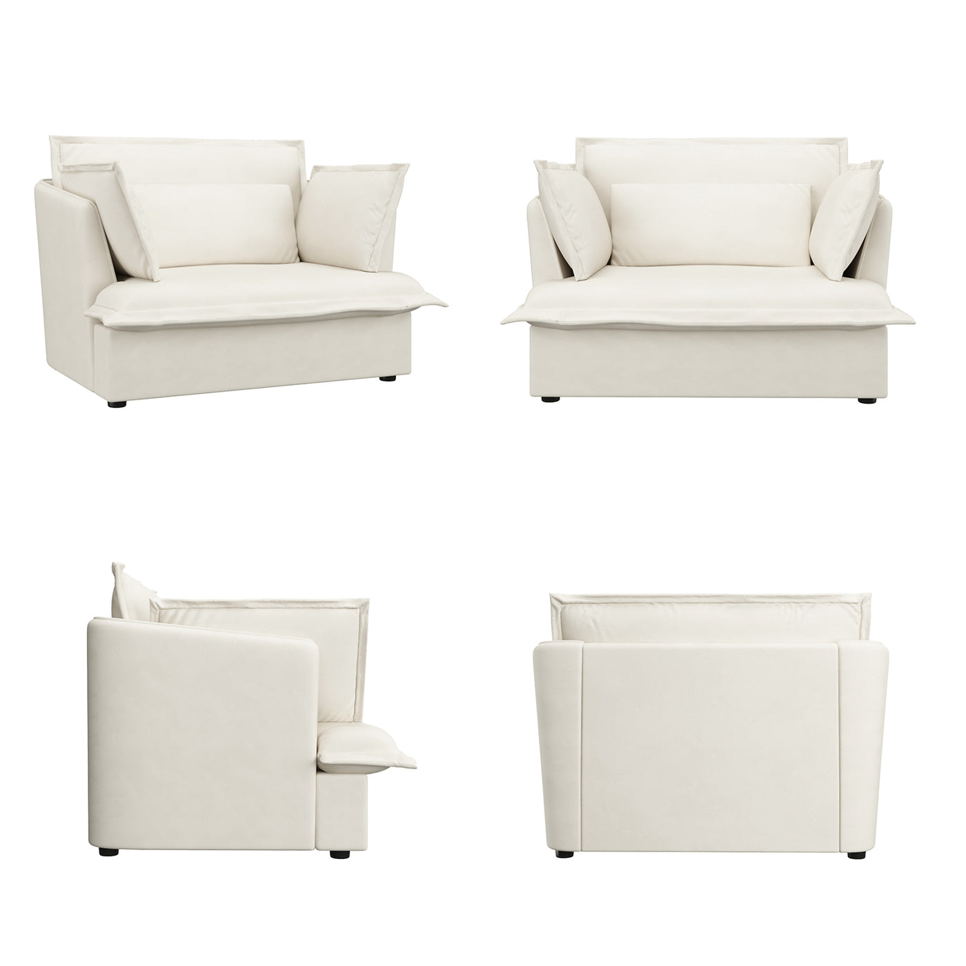 47.2" Modern White Upholstered Single Sofa with 3 Accent Pillows