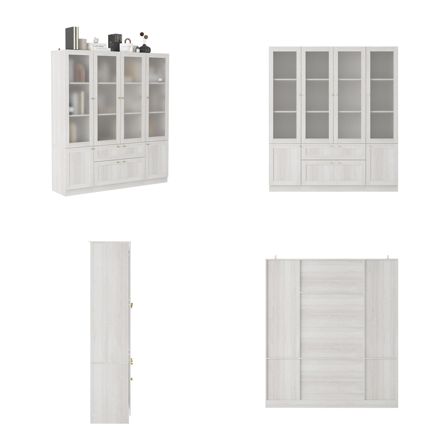 78.7" Modern Display Cabinet with Adjustable Shelves, Frosted Glass Doors and Drawers