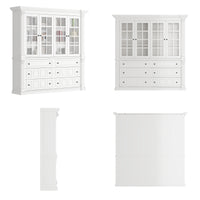 63" Modern White Tall Bookcase with 6 Drawers & 4 Tempered Glass Doors
