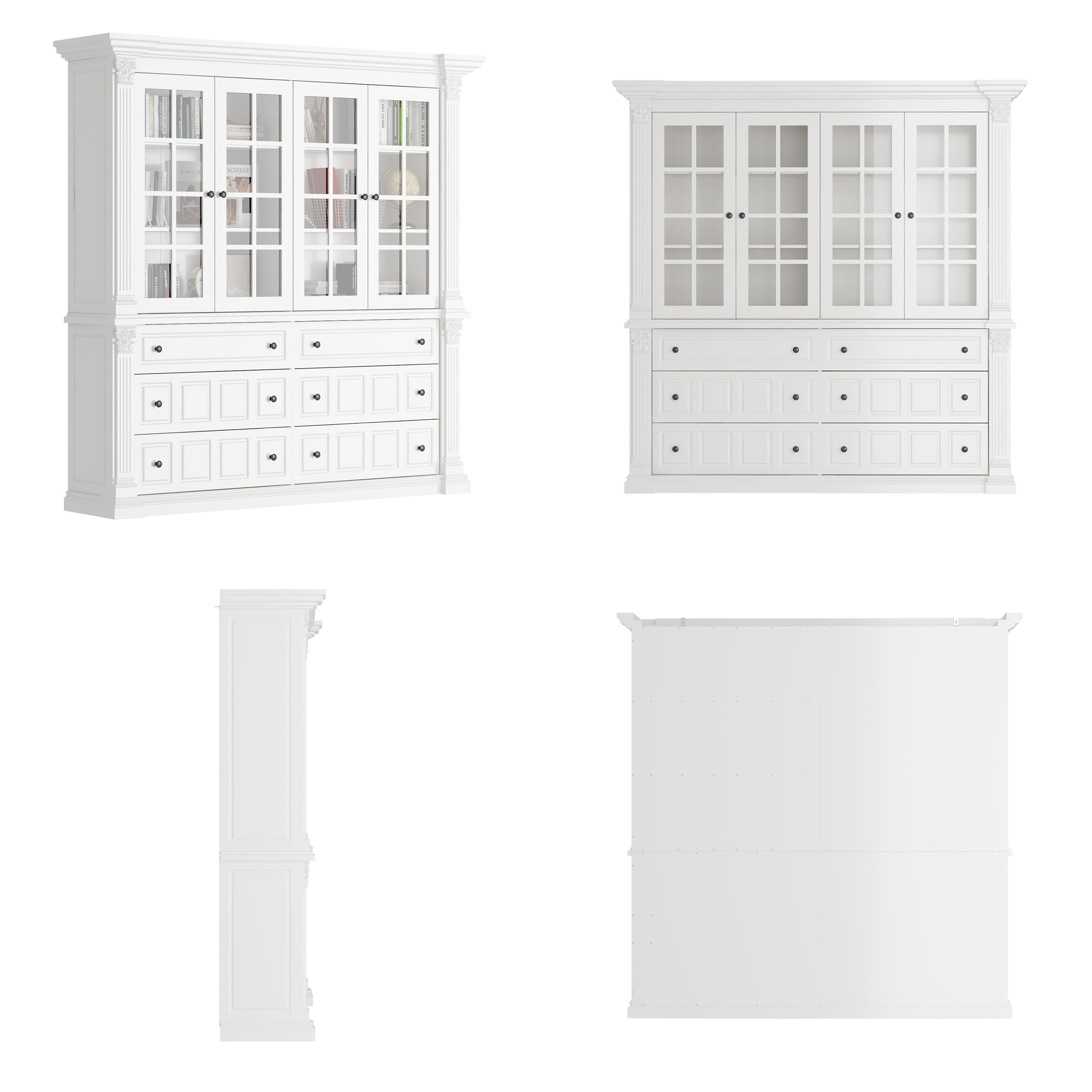 75'' 6-Drawer Symmetric Bookcase With Glass Doors