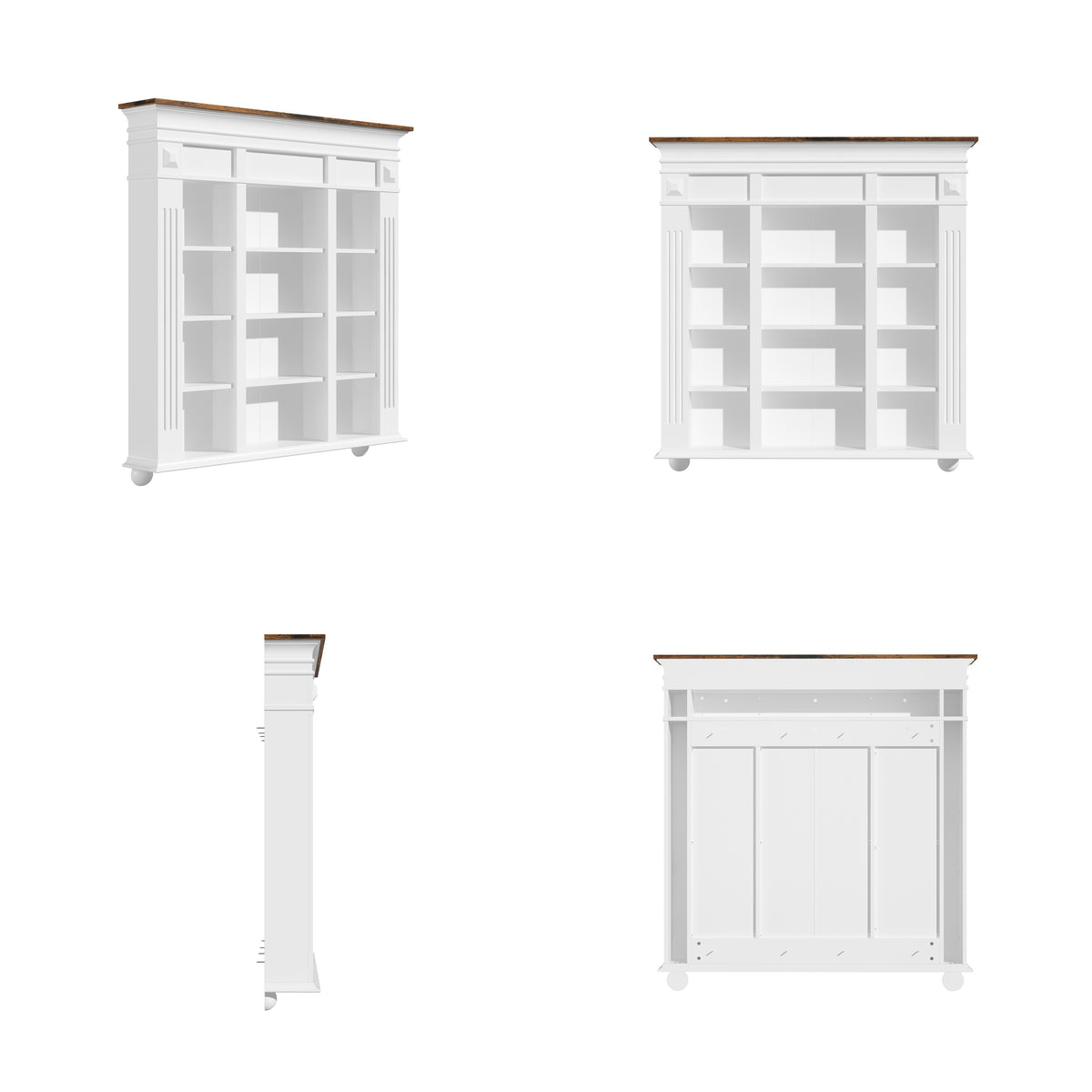 47.2" White Wall Mount Display Cabinet with Rustic Wood Top and 12 Open Compartments