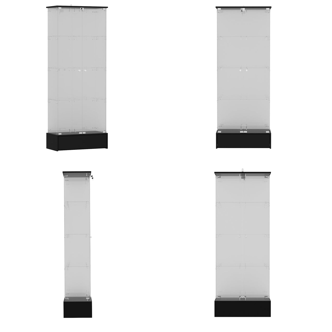 27.6" Modern Black Transparent Display Bookcase With Glass Swing Doors And Lock