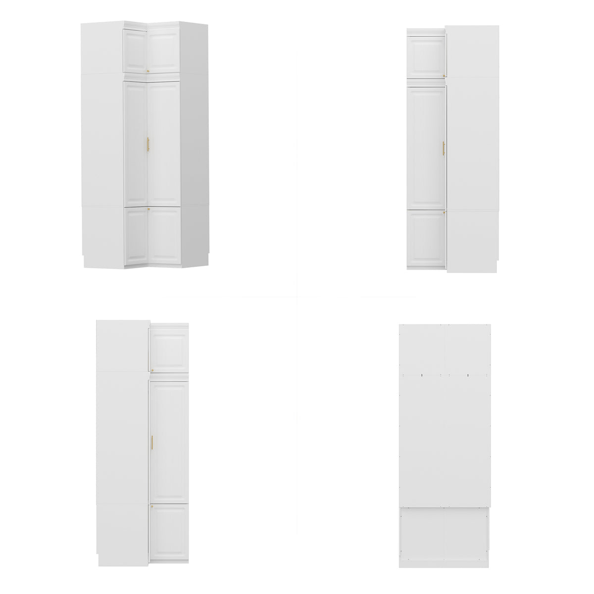 35.4" Modern White L-Shaped Corner Wardrobe with Top Cabinet