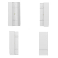 35.4" Modern White L-Shaped Corner Wardrobe with Top Cabinet