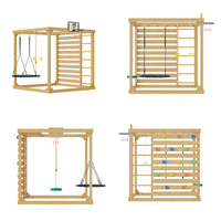 78.7" 8-in-1 Solid Wood Outdoor Playset with Swings, Climbing Wall and Basketball Hoop