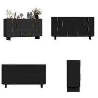 70.9" Modern Black Dresser With 8 Drawers And Gold Accents