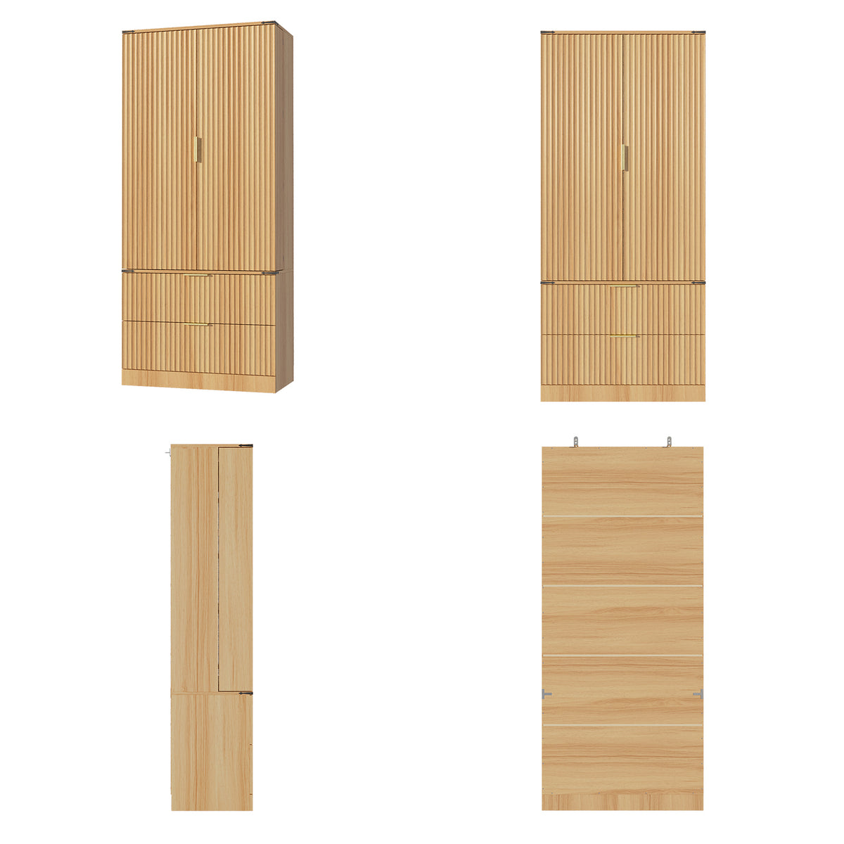 31.5" Modern Natural Pantry Cabinet with Door Shelves & 2 Drawers