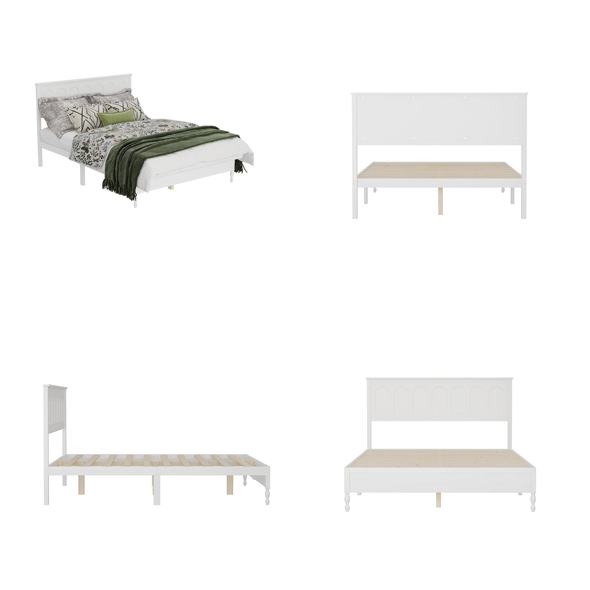 Queen Size Modern Simplicity White Solid Wood Platform Bed With Solid Rubberwood and Pine Wood