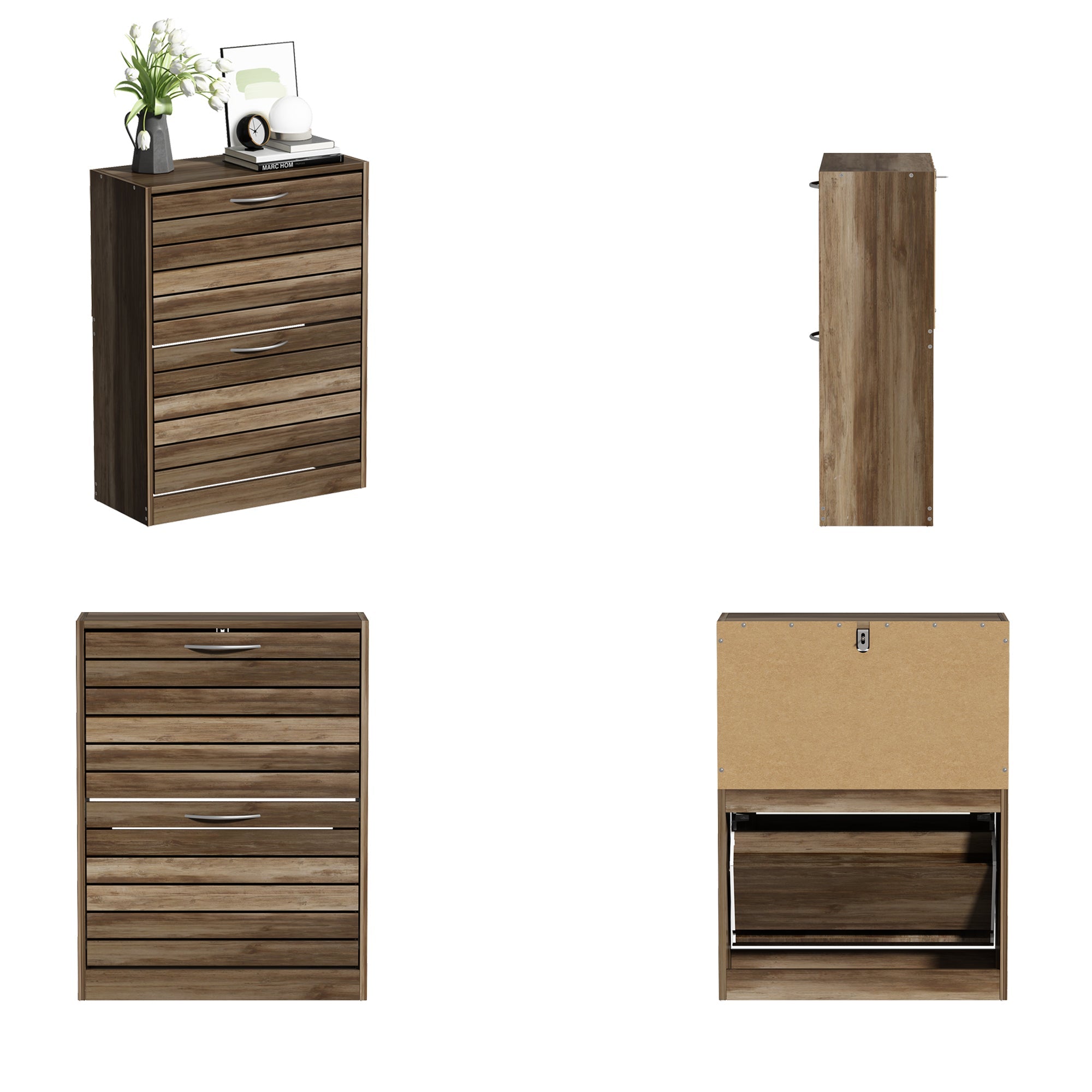 Shoe Cabinet with 2 Flip Drawers 2-Tire Shoe Storage Cabinet for Entryway