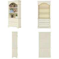 36.2" Elegant Wood Display Cabinet with 3 Open Shelves & 2 Carved Drawers