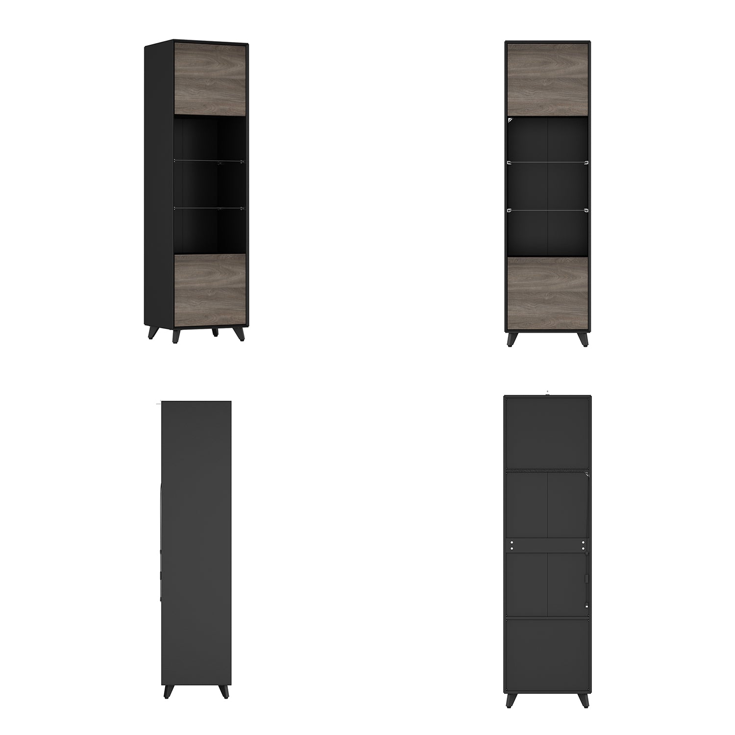 67'' Modern Tall Bookcase With Dual Cabinets, Glass Shelves & 3-Color LED Light Strips